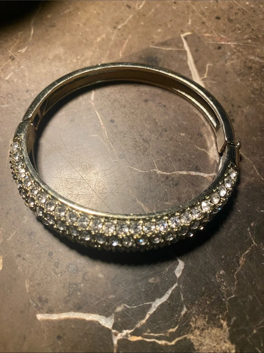 Silver Tone Crystal Pavé Hinged Bangle Bracelet